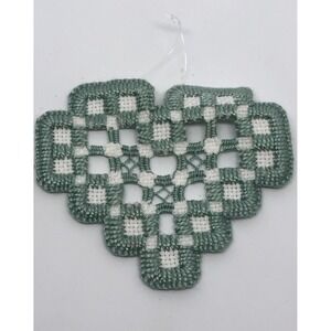 Vintage Hand Sewn Ornament Heart Christmas Decoration‎ 3" White Teal/light Green